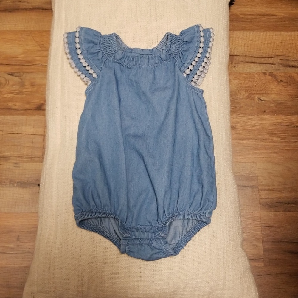 Old Navy Chambray Pom Pom Sleeve Onesie
